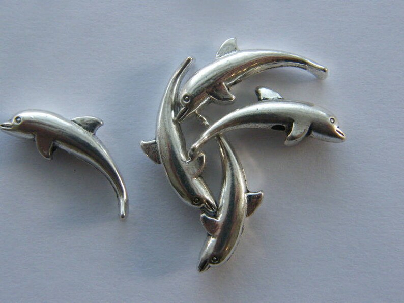 BULK 50 Dolphin charm spacer beads antique silver tone FF418