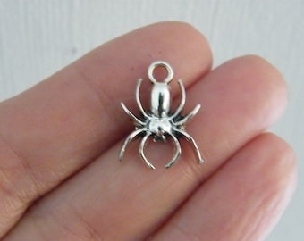 8 Spider charms antique silver tone HC137