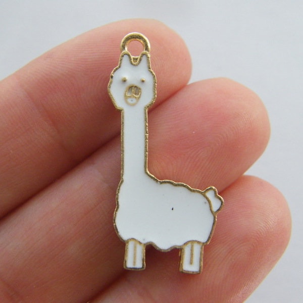 4 Llama alpaca charms white and gold tone A1292