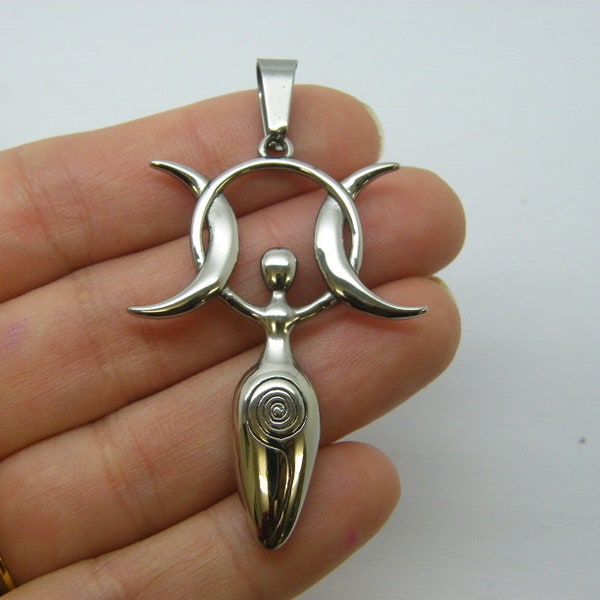 1 Triple moon goddess pendant silver stainless steel P65