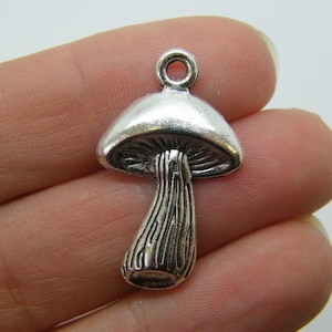 6 Mushroom charms antique silver tone L138