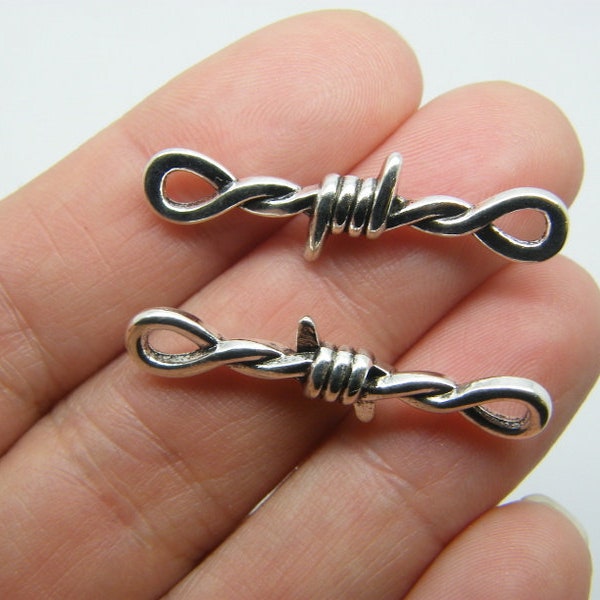 10 Rope barbed wire bondage connector charms antique silver tone G3