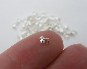100 Calottes end crimps for 1mm to 1.5mm ball chain 4 x 3.5mm silver plated FS101