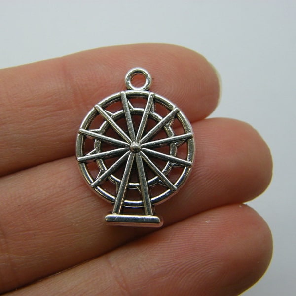 BULK 20 Ferris wheel pendants antique silver tone P463