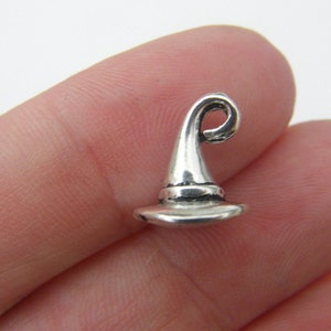 6 Witch wizard hat charms antique silver tone HC102 image 1