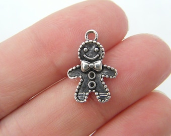 10 Gingerbread man charms antique silver tone CT81