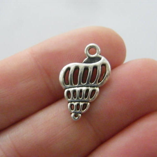 12 Shell charms antique silver tone FF388