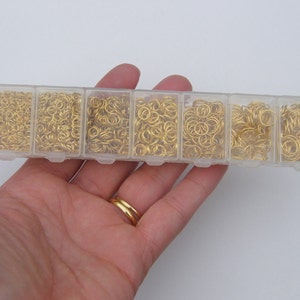 1 Box assorted jump rings 3 to 9mm gold plated 1780 pieces