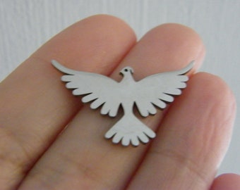 2  Dove bird  charms silver tone stainless steel B111