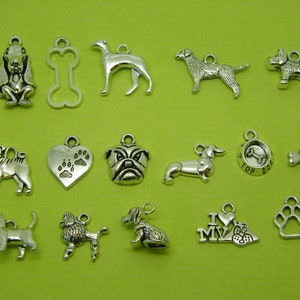 The Dog Collection - 16 different antique silver tone charms