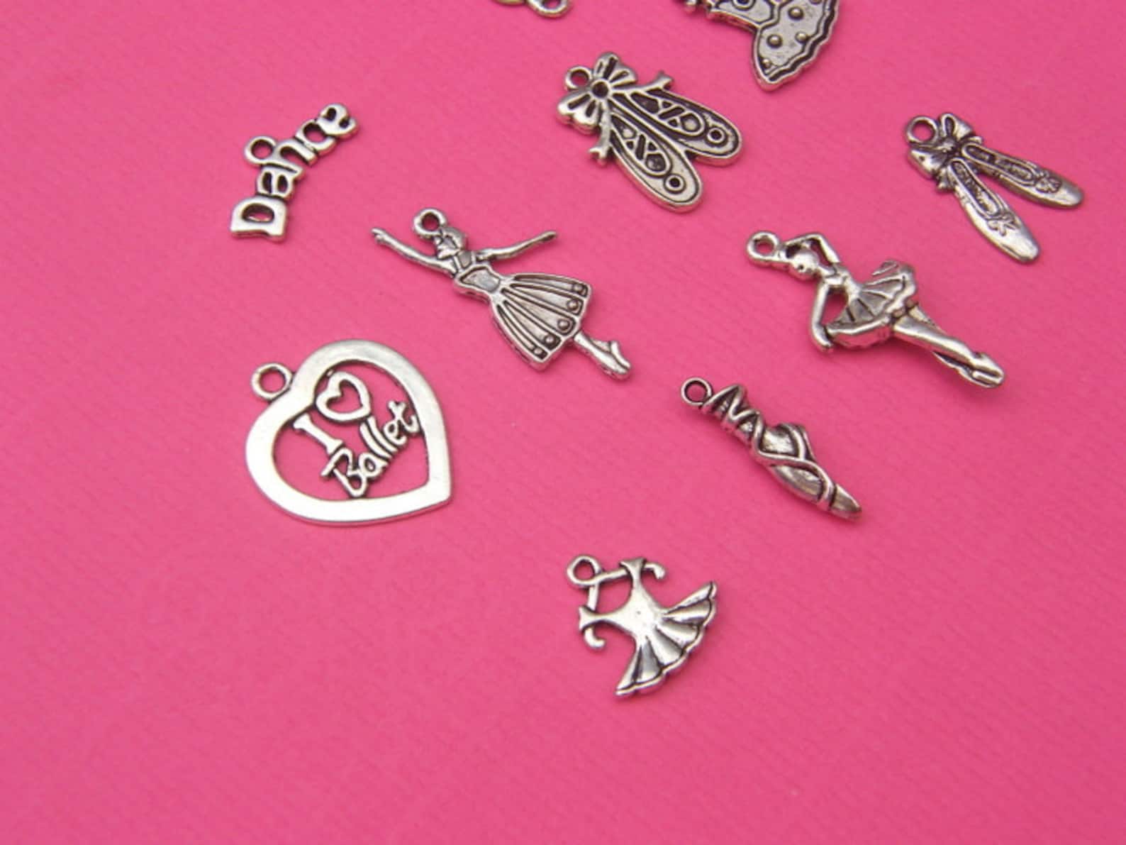 the ballet charms collection - 10 different antique silver tone charms