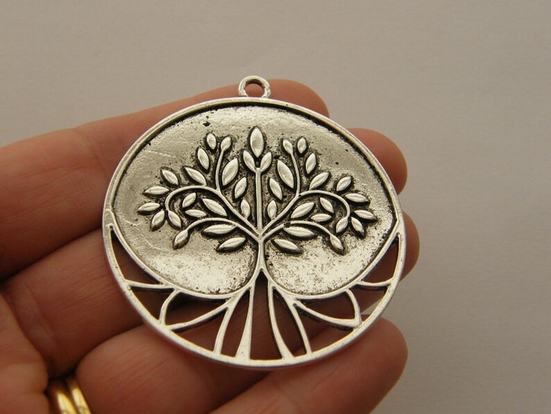 BULK 5 Tree pendants charms antique silver tone T149