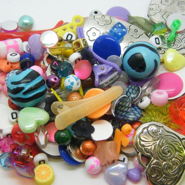 80g Bits and pieces - a random selection of plastic wood and glass charms beads and buttons