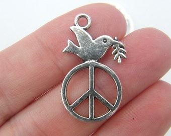 12 Peace dove pendants antique silver tone B99