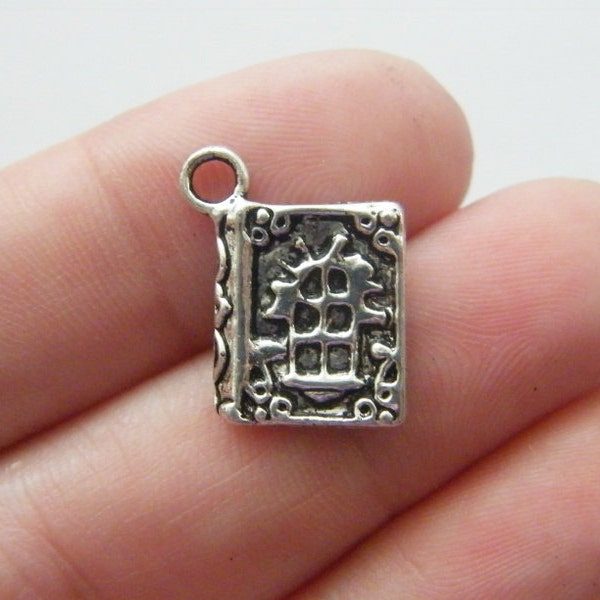 8 Spell book charms antique silver tone HC28