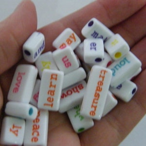 50 Word beads white random acrylic