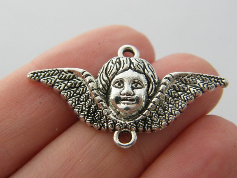 BULK 30 Angel connector charms antique silver tone AW148
