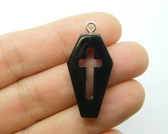 2 Coffin cross charms black resin HC670