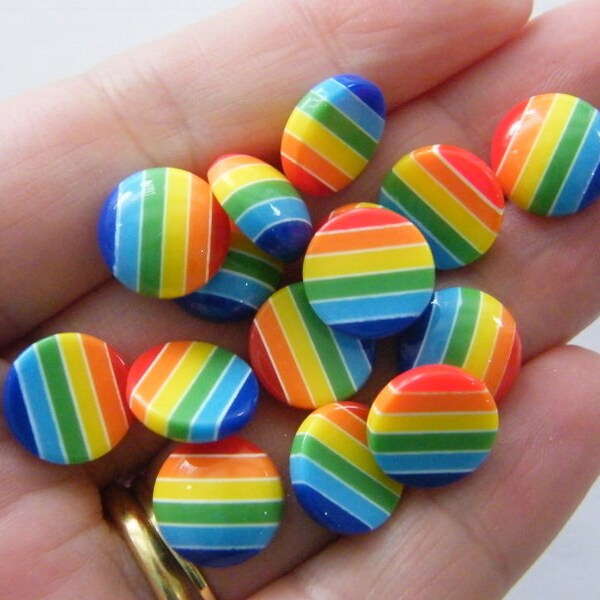 16 Flat back rainbow  12mm resin cabochons FS222