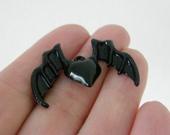 Pingente de coração com asa de morcego, tom preto, modelo HC170