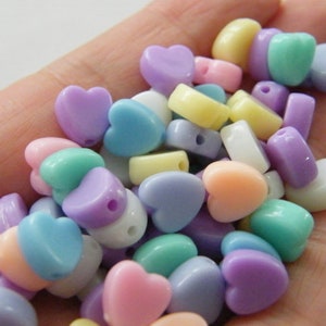 100 Acrylic heart 8mm RANDOM pastel beads AB23 image 2