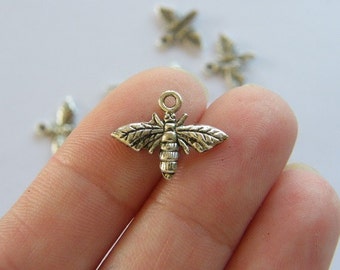 14 Bee charms antique silver tone A317