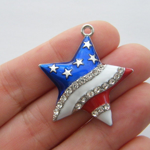 1 USA flag star charms silver tone WT10