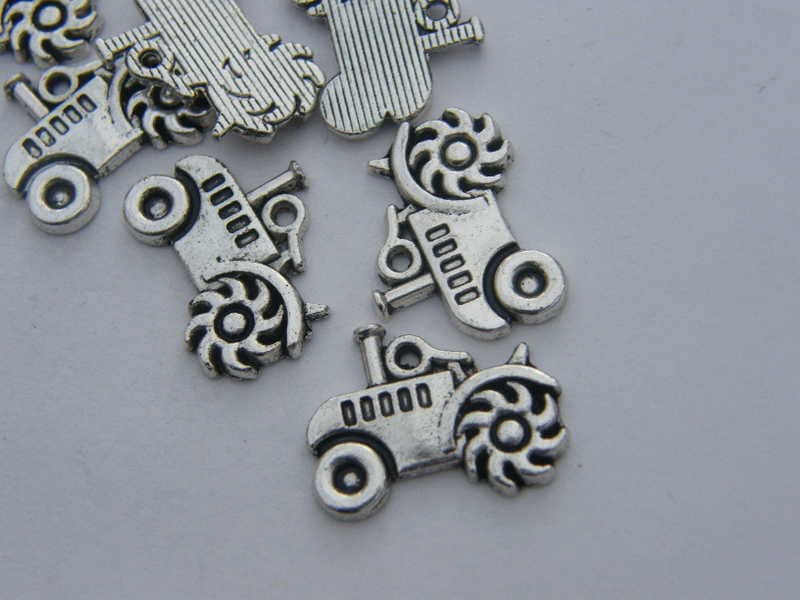 8 Tractor Charms Antique Silver Tone TT3 - Etsy