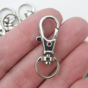10 Lobster swivel clasps 32.5mm silver tone FS365