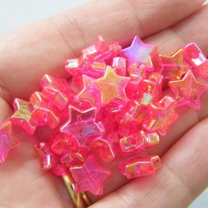 100 Star beads dark pink transparent AB acrylic AB82 - SALE 50% OFF