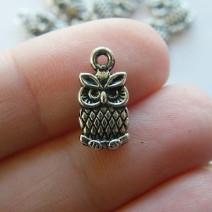 10 Owl Charms tibetan silver B294