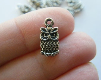 10 Owl Charms tibetan silver B294