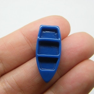 8 Row boat embellishment cabochons miniature blue resin TT32