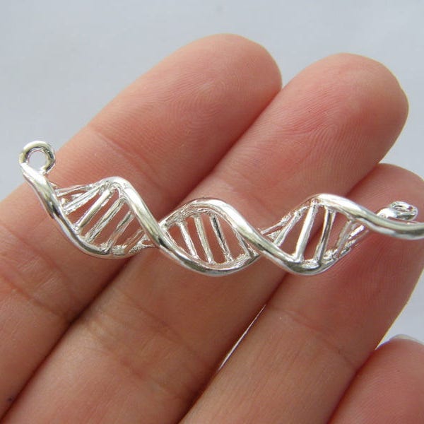 2 DNA strand connector charms silver plated MD97