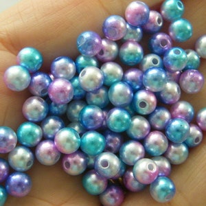 120 Blue pink white purple beads 6mm gradient mermaid acrylic AB211  - SALE 50% OFF