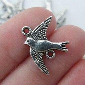 8 Swallow bird connectors  antique silver tone B50