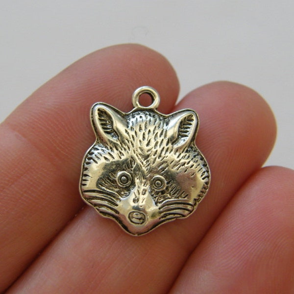 4 Raccoon charms antique silver tone A1079