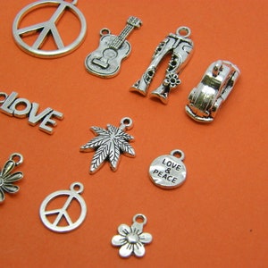 The Hippie Peace Charm Collection 11 different antique silver tone charms image 3