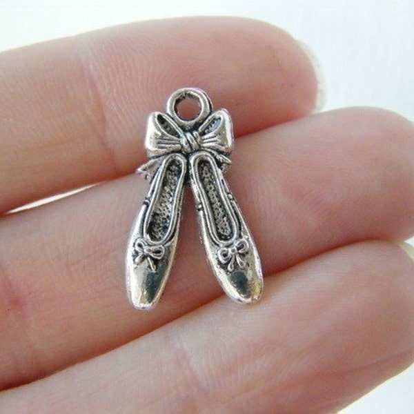 BULK 50 Pair of ballet slippers charms antique silver tone FB34 - SALE 50% OFF