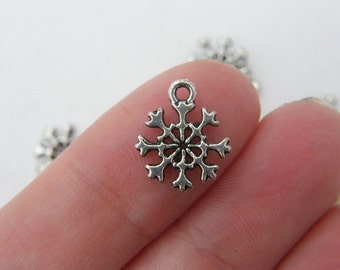 14 Snowflake Christmas charms antique silver tone SF14