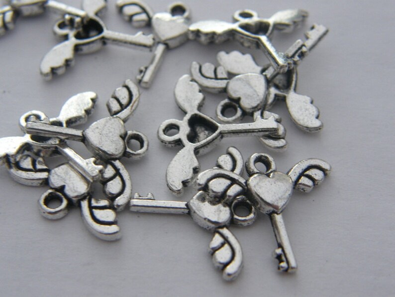 BULK 50 Key key charms antique silver tone K25