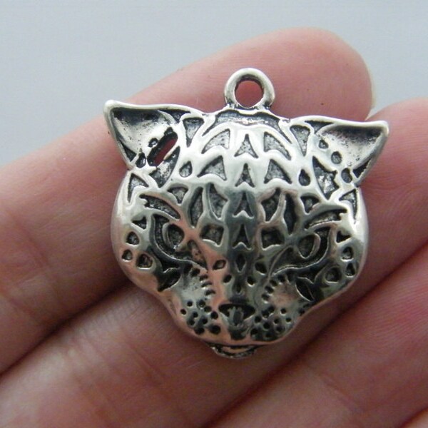 4 Tiger pendants antique silver tone A152