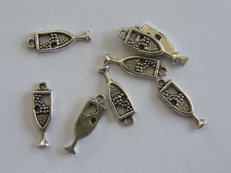 BULK 50 Sparkling wine glass charms antique silver tone FD2 Etsy