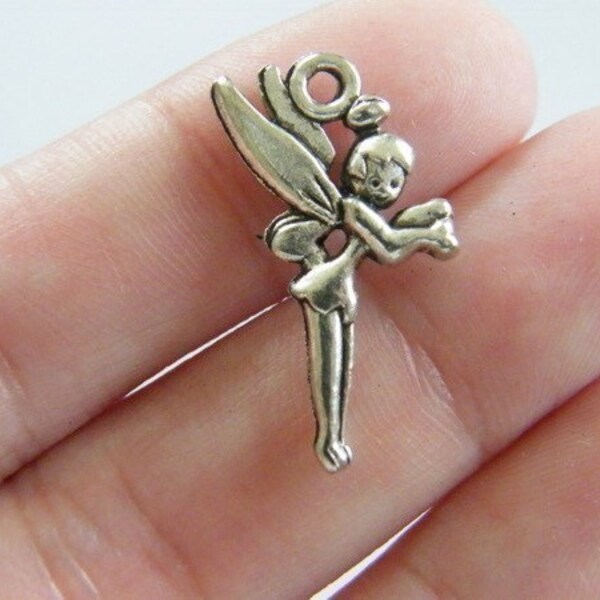 8 Tinkerbell charms ( double sided ) 25 x 10mm tibetan silver ( FREE combined shipping )