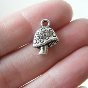 BULK 30 Mushroom charms antique silver tone L171