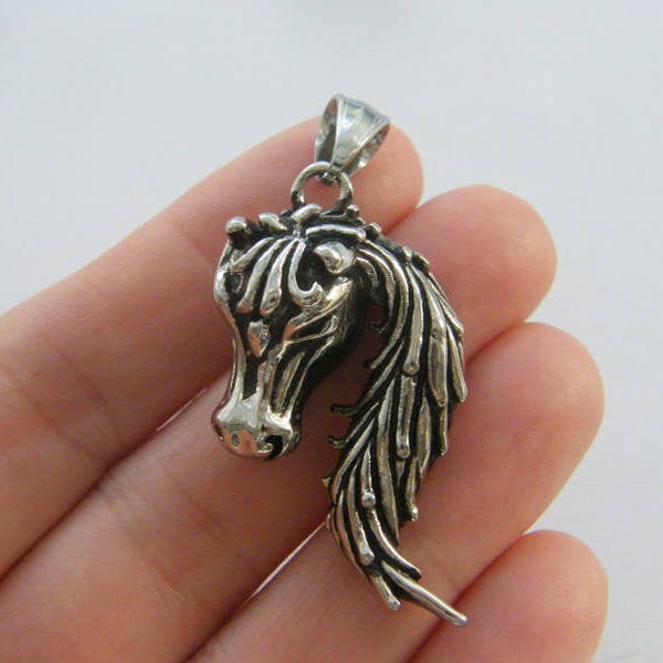 1 Horse pendant antique silver tone stainless steel A718