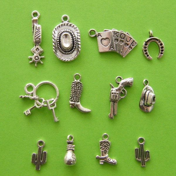 The Cowboy Collection - 12 antik silberfarbene Charms