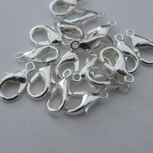 BULK 100 Lobster clasps 12mm silver plated LC1 image 3