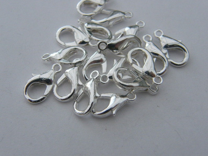 BULK 100 Lobster clasps 12mm silver plated LC1 image 3