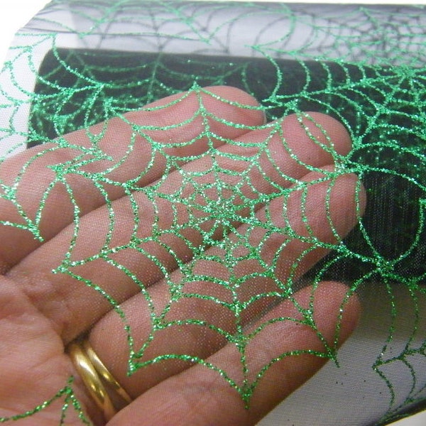 1 Roll spiderweb cobweb green glitter black netting fabric